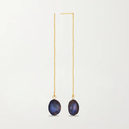 La Perla Threader Earrings in Tahitian Black - Pair