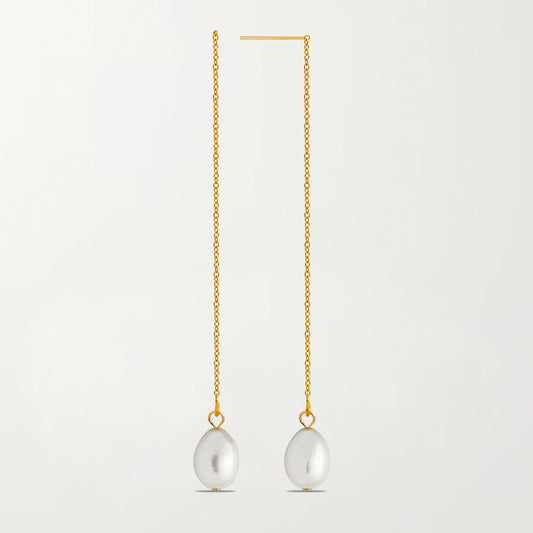 La Perla Threader Earrings in White - Pair